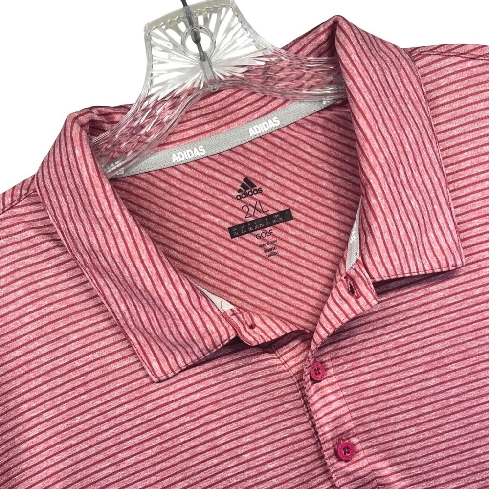 Adidas Golf Mens 2XL Red White Striped Short Sleeve Performance Polo Shirt